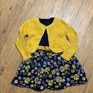 Navy and yellow dress with cardigan